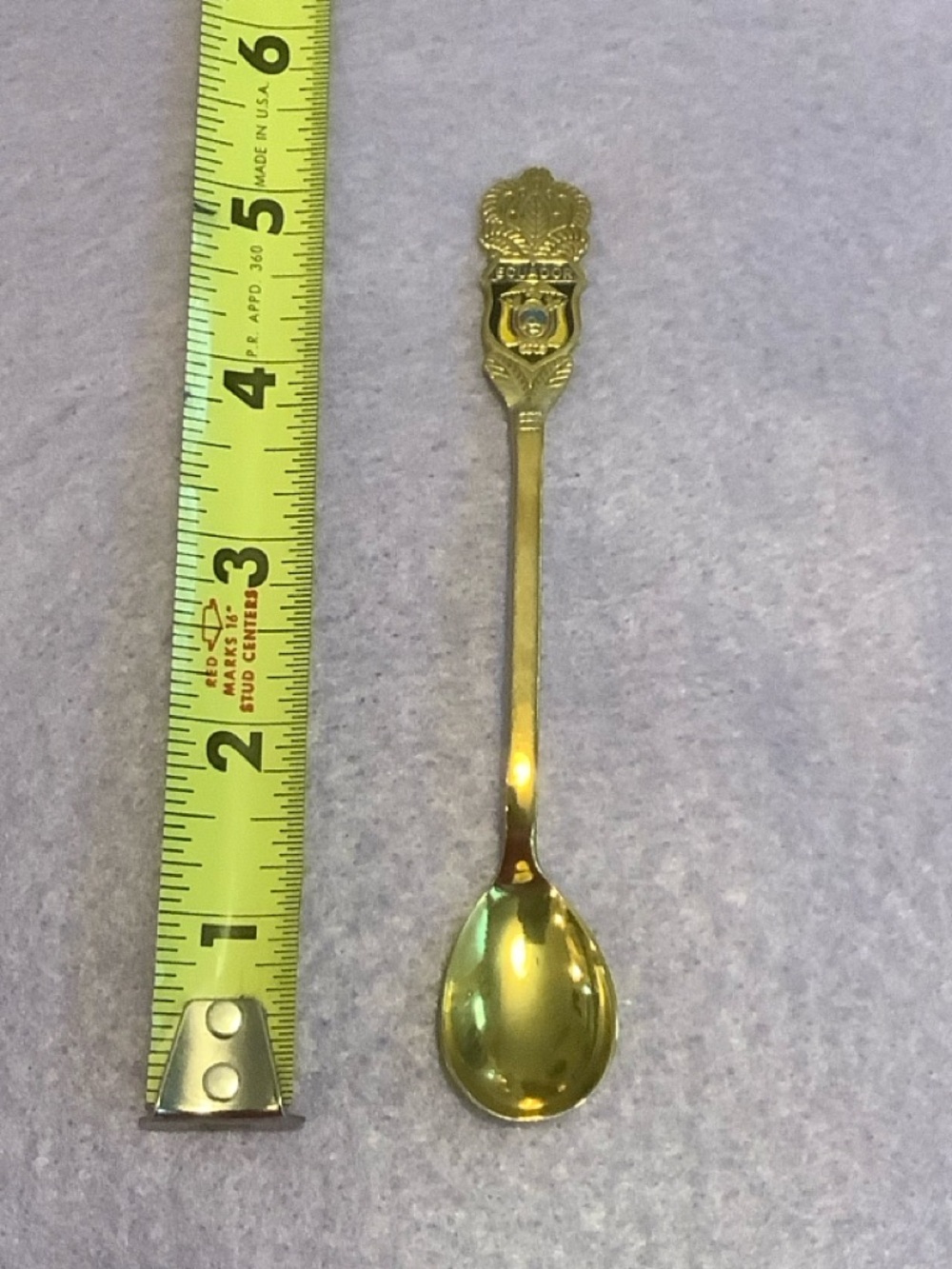 Gold toned Sterling Silver Ecuador Souvenir Spoon with Enamel Inlay
